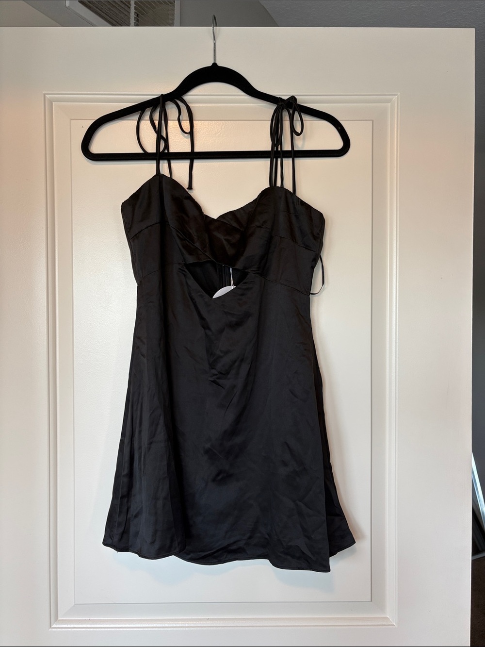 Satin Tie-Strap Mini Dress in Black